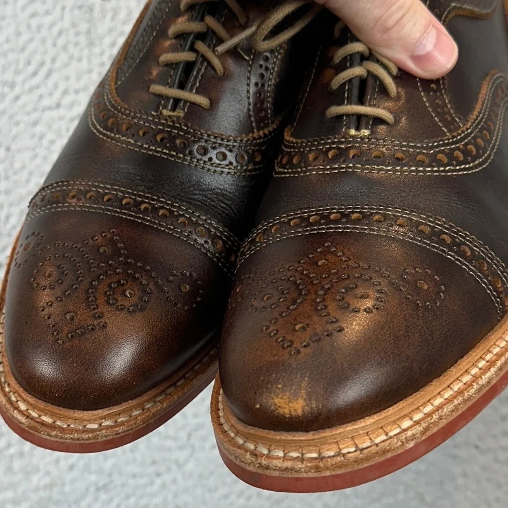 Allen Edmonds Shoes Mens 9.5 D Strandmok Brown Leather Brogue Cap Toe Lace Up